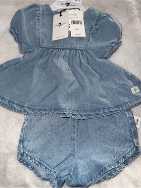 7 For All Mankind Light Blue Denim Baby Shorts Set 6/9 m NWT